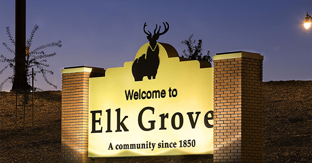 Welcome to Elk Grove, California sign near dental office for sale